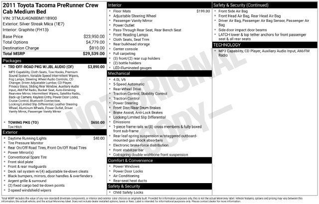 Used 2011 Toyota Tacoma PreRunner w/ TRD Off-Road Pkg w/JBL Audio RWD image 31