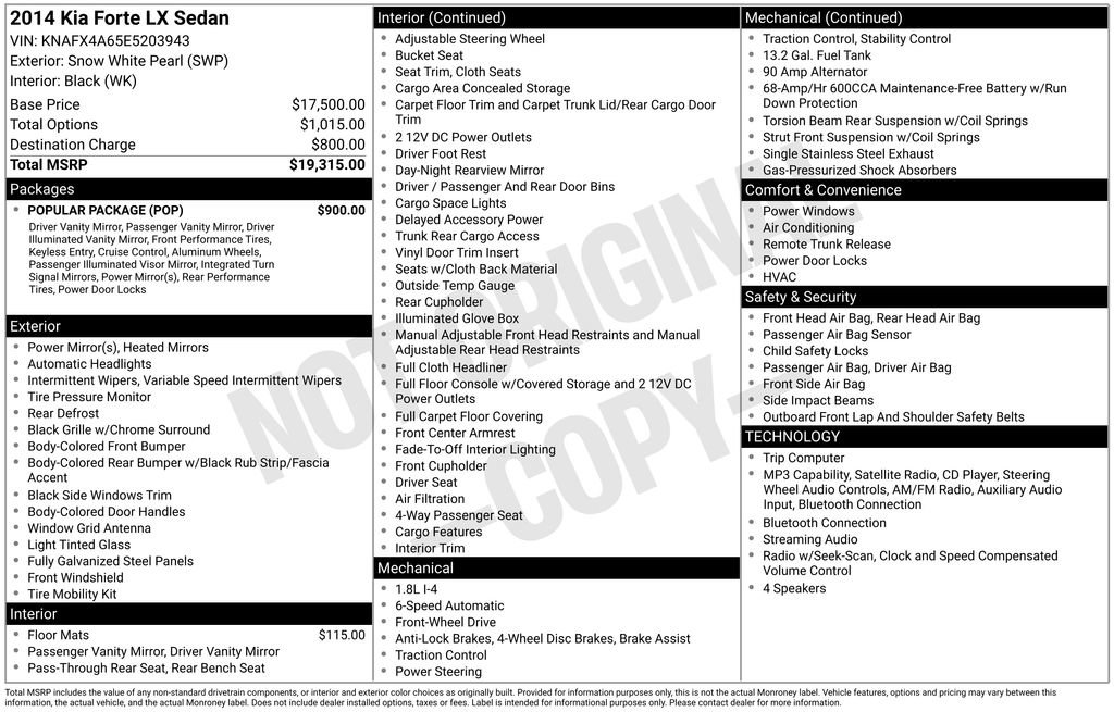 Used 2014 Kia Forte LX w/ Popular Package FWD image 5