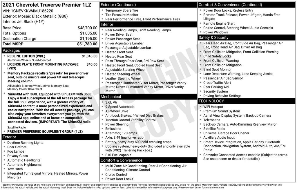 Used 2021 Chevrolet Traverse Premier w/ Redline Edition AWD/4WD image 1