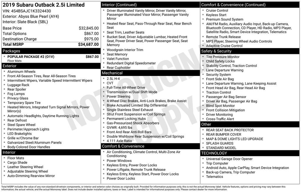 Used 2019 Subaru Outback 2.5i Limited w/ Popular Package #2 image 40