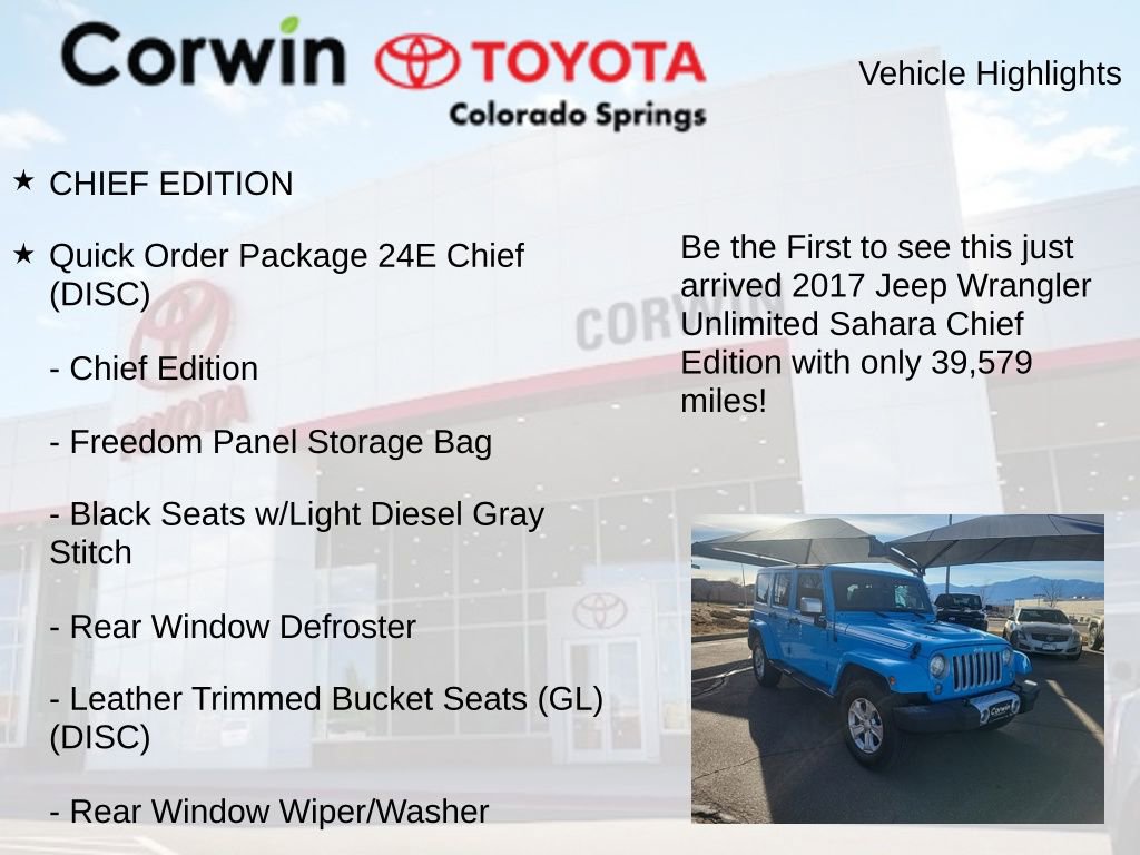 Used 2017 Jeep Wrangler Unlimited Sahara w/ Quick Order Package 24E Chief image 4