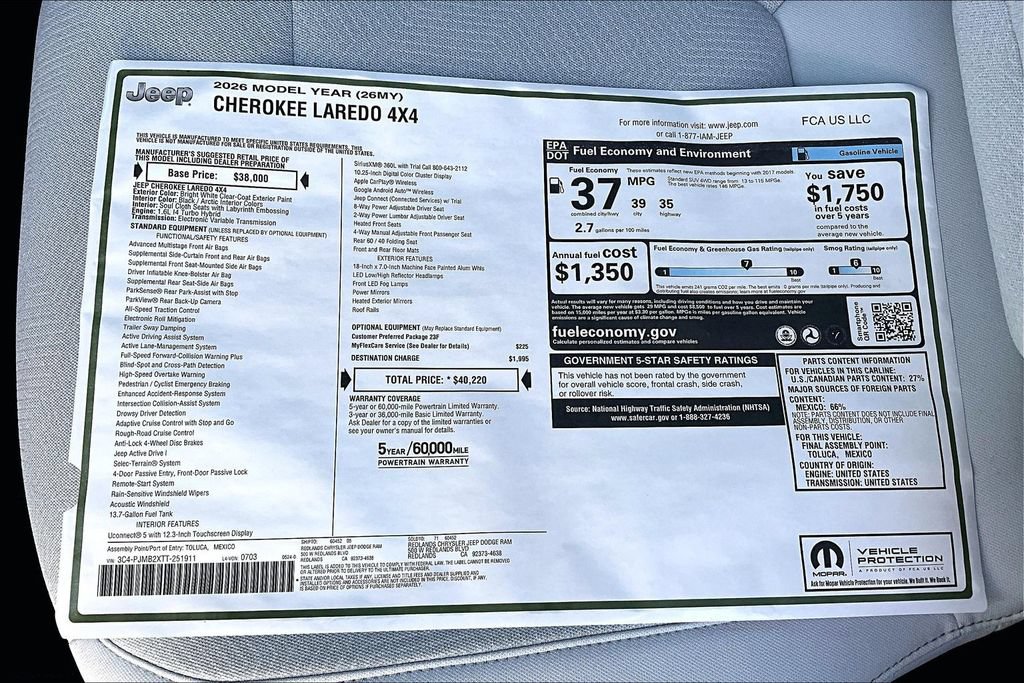 New 2026 Jeep Cherokee Laredo AWD/4WD image 33