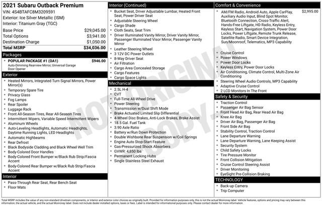Used 2021 Subaru Outback Premium w/ Popular Package #1 image 2