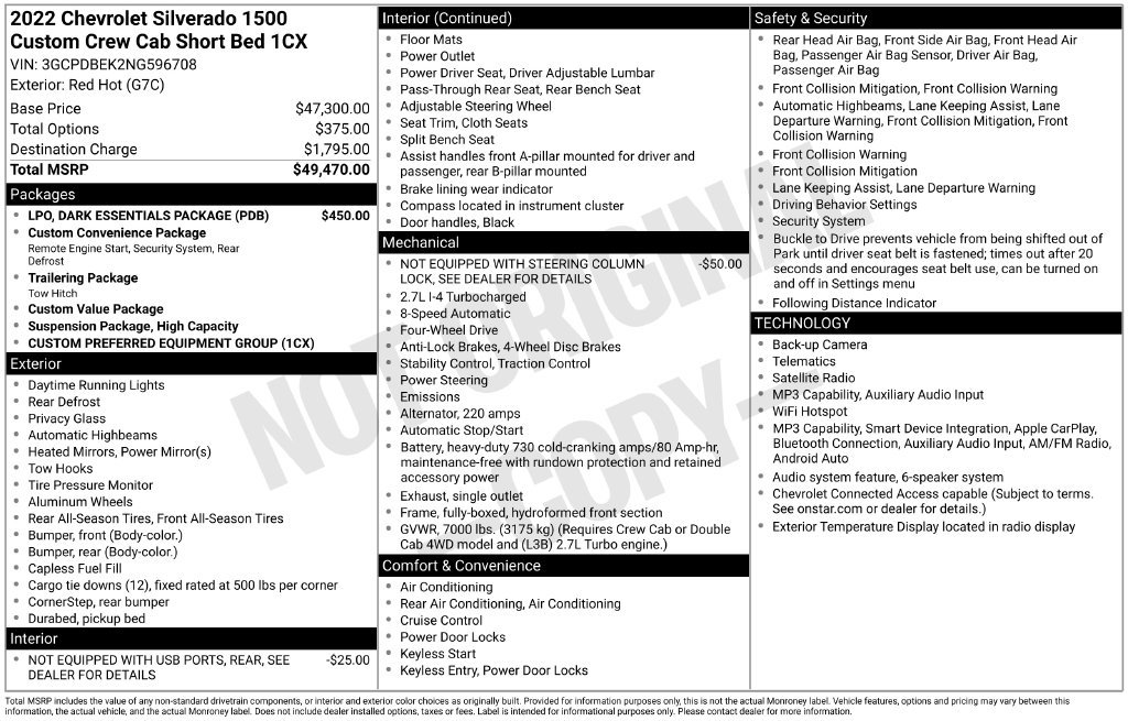 Used 2022 Chevrolet Silverado 1500 Custom w/ LPO, Dark Essentials Package AWD/4WD image 33