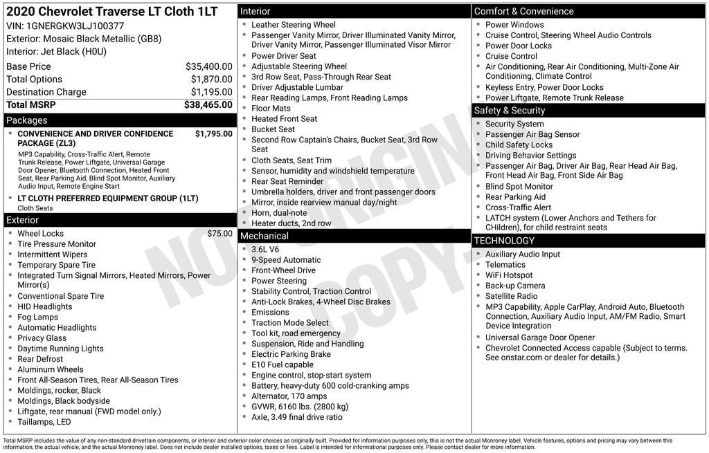 Certified 2020 Chevrolet Traverse LT FWD image 10