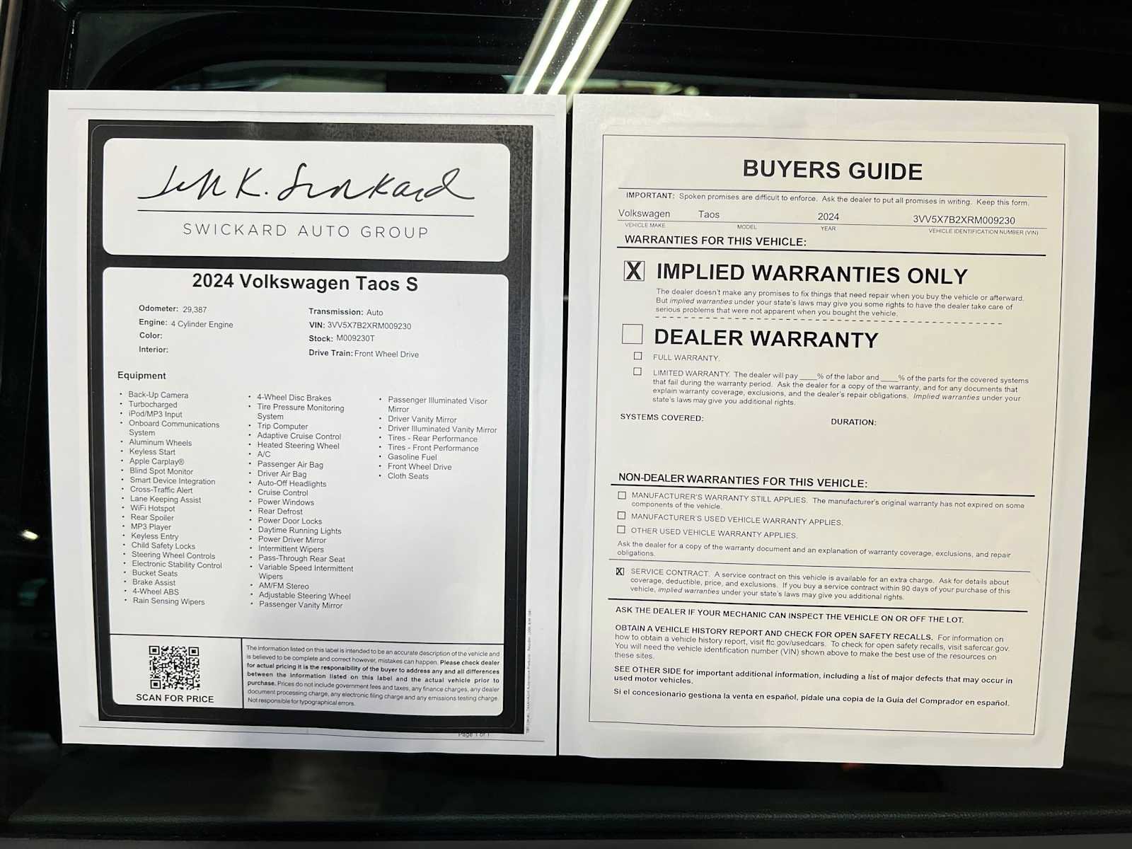 Used 2024 Volkswagen Taos S FWD image 43