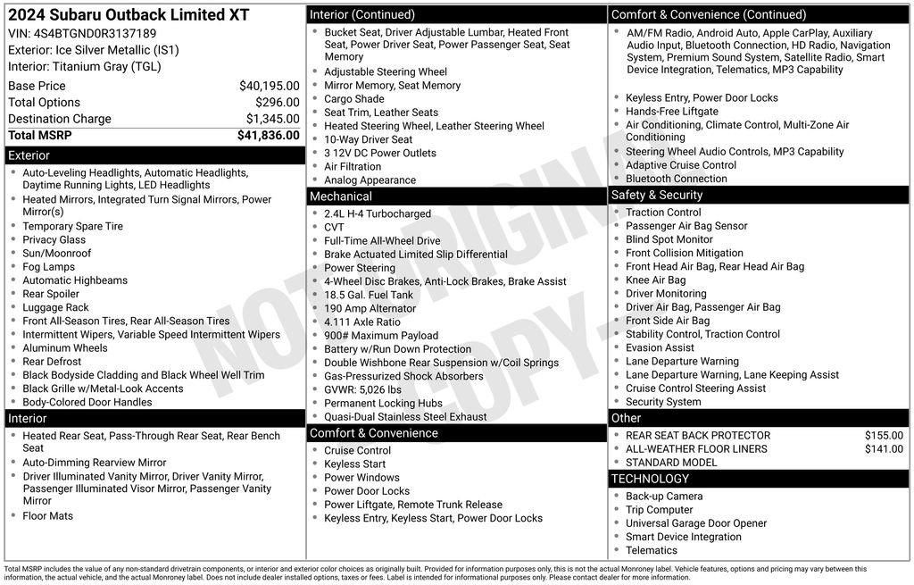 Certified 2024 Subaru Outback Limited XT AWD/4WD image 41