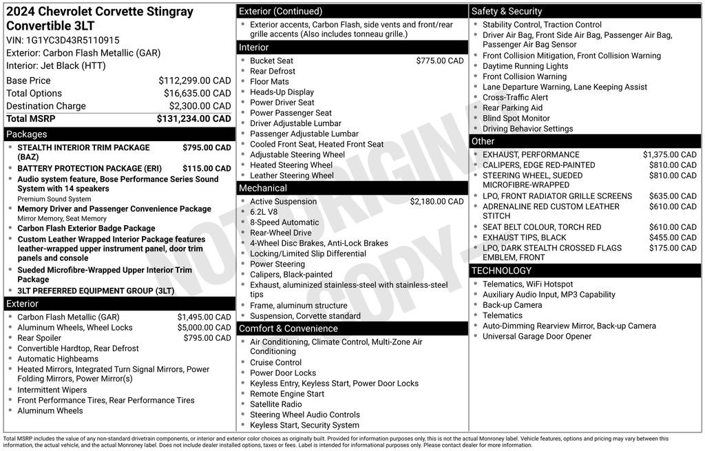 Used 2024 Chevrolet Corvette Stingray Premium Conv w/ Stealth Interior Trim Package RWD image 34