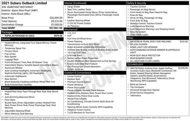 Certified 2021 Subaru Outback Limited w/ Popular Package #2 image 28