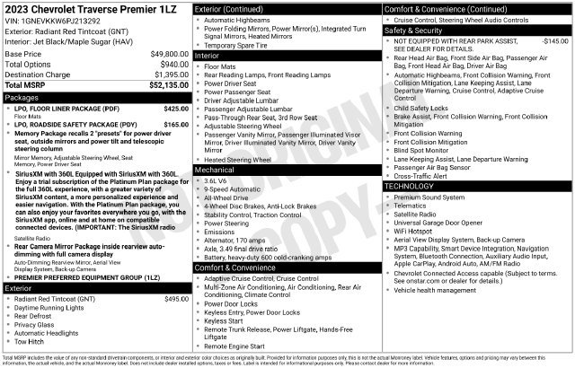 Used 2023 Chevrolet Traverse Premier w/ LPO, Floor Liner Package AWD/4WD image 6