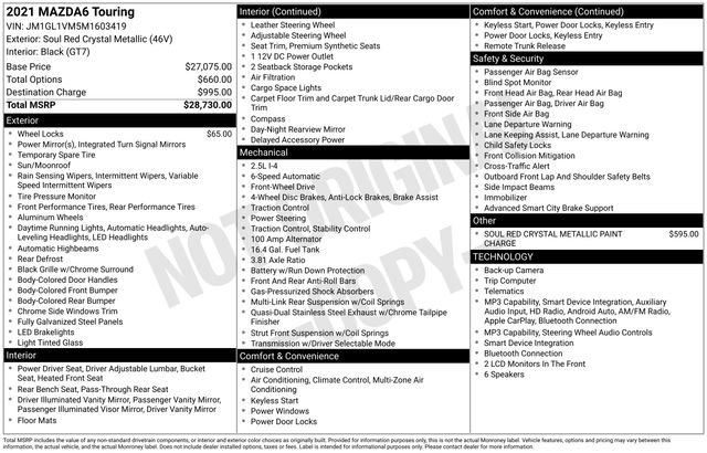 Certified 2021 MAZDA MAZDA6 Touring FWD image 29