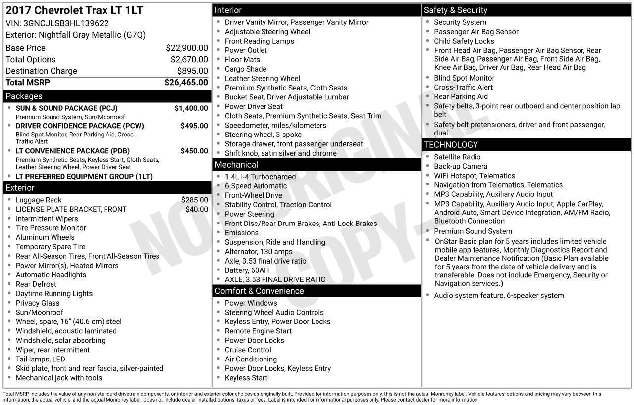 Used 2017 Chevrolet Trax LT w/ Sun & Sound Package FWD image 13