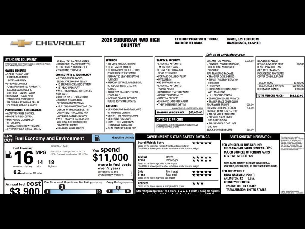 Used 2026 Chevrolet Suburban High Country w/ Sun And Tow Package AWD/4WD image 3