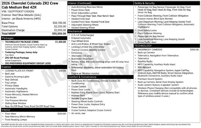 New 2026 Chevrolet Colorado ZR2 w/ Technology Package AWD/4WD image 16