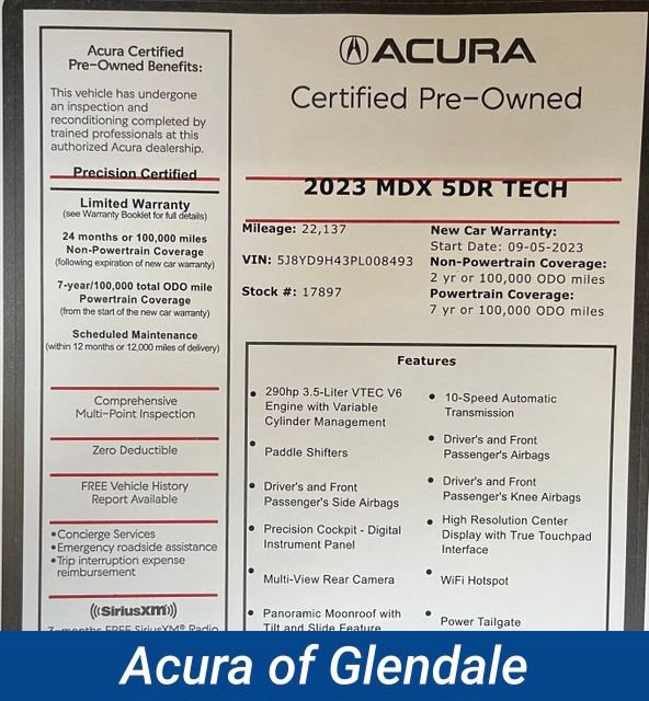 Certified 2023 Acura MDX w/ Technology Package FWD image 2
