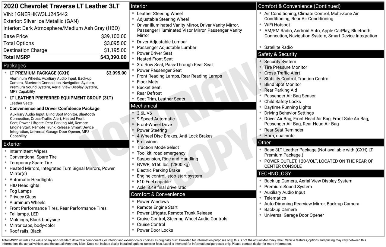 Used 2020 Chevrolet Traverse LT w/ LT Premium Package FWD image 37