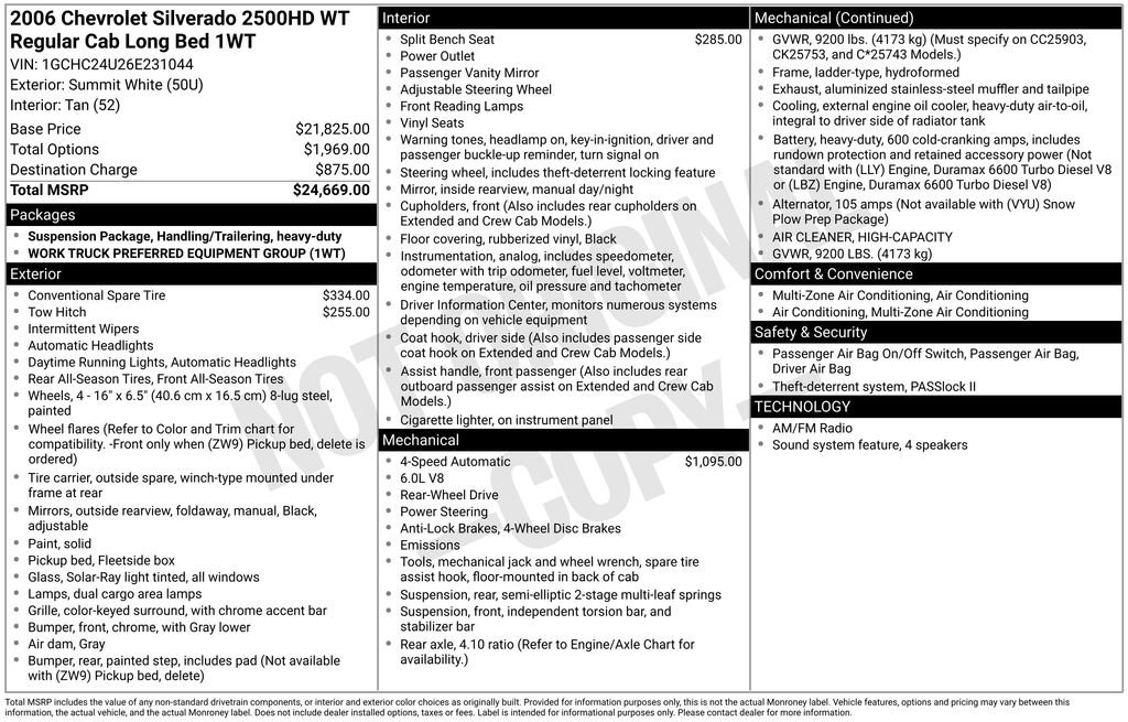 Used 2006 Chevrolet Silverado 2500 W/T RWD image 13