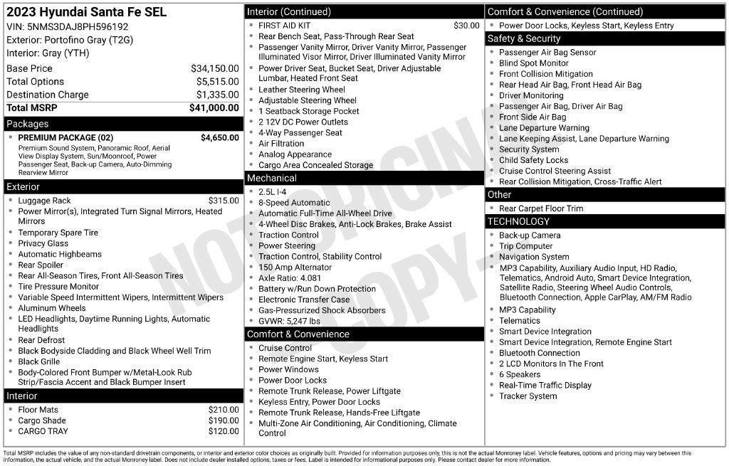 Certified 2023 Hyundai Santa Fe SEL w/ Premium Package AWD/4WD image 3