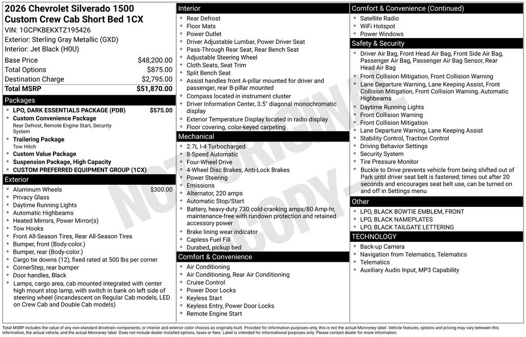 Used 2026 Chevrolet Silverado 1500 Custom w/ LPO, Dark Essentials Package AWD/4WD image 37