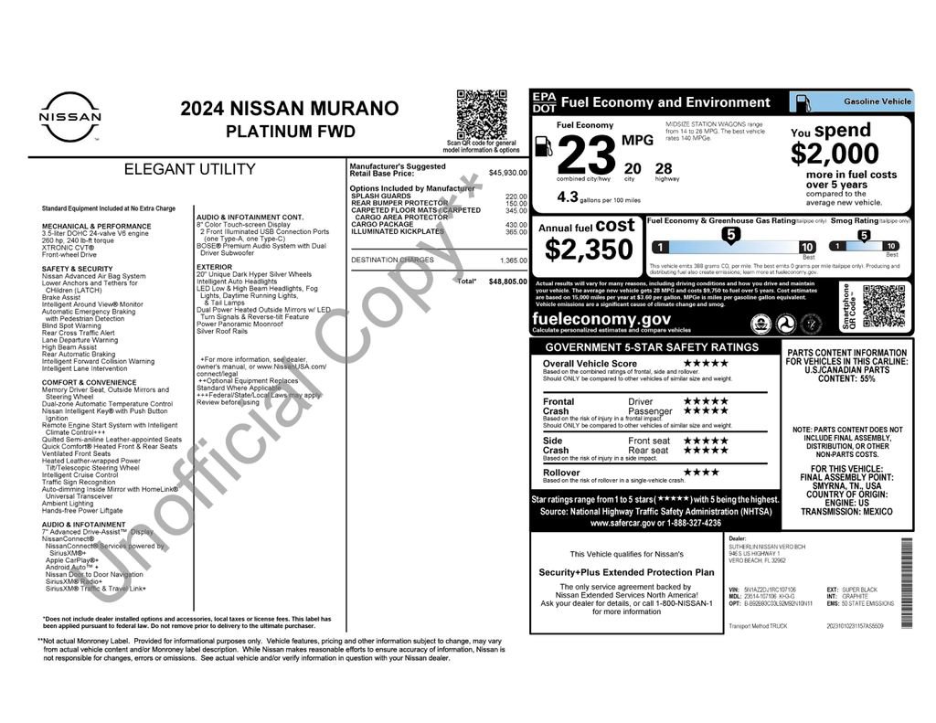 Certified 2024 Nissan Murano Platinum w/ Cargo Package FWD image 15