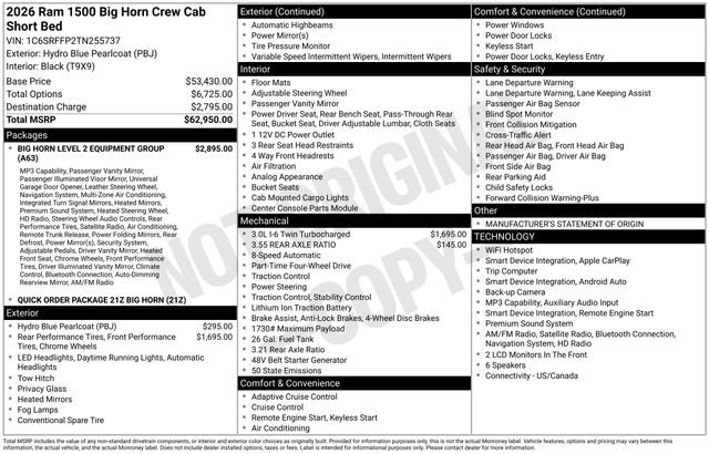 Used 2026 RAM 1500 Big Horn AWD/4WD image 13