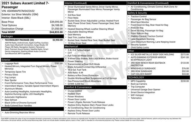 Used 2021 Subaru Ascent Limited w/ Technology Package image 19