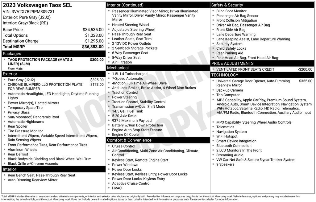 Certified 2023 Volkswagen Taos SEL AWD/4WD image 3