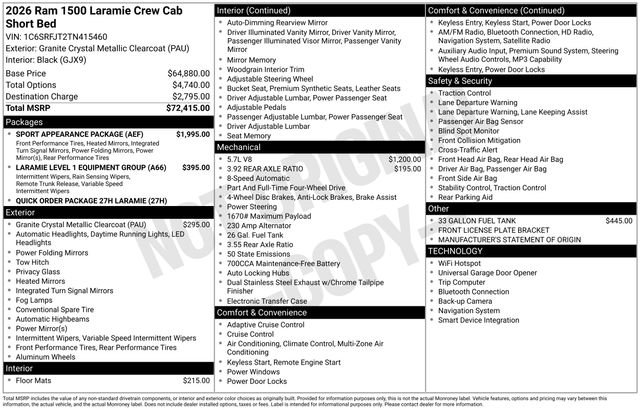 New 2026 RAM 1500 Laramie w/ Sport Appearance Package AWD/4WD image 34