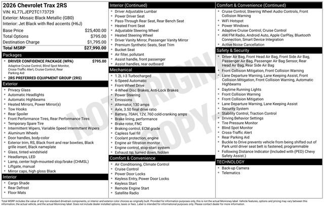 New 2026 Chevrolet Trax RS w/ Driver Confidence Package FWD image 5