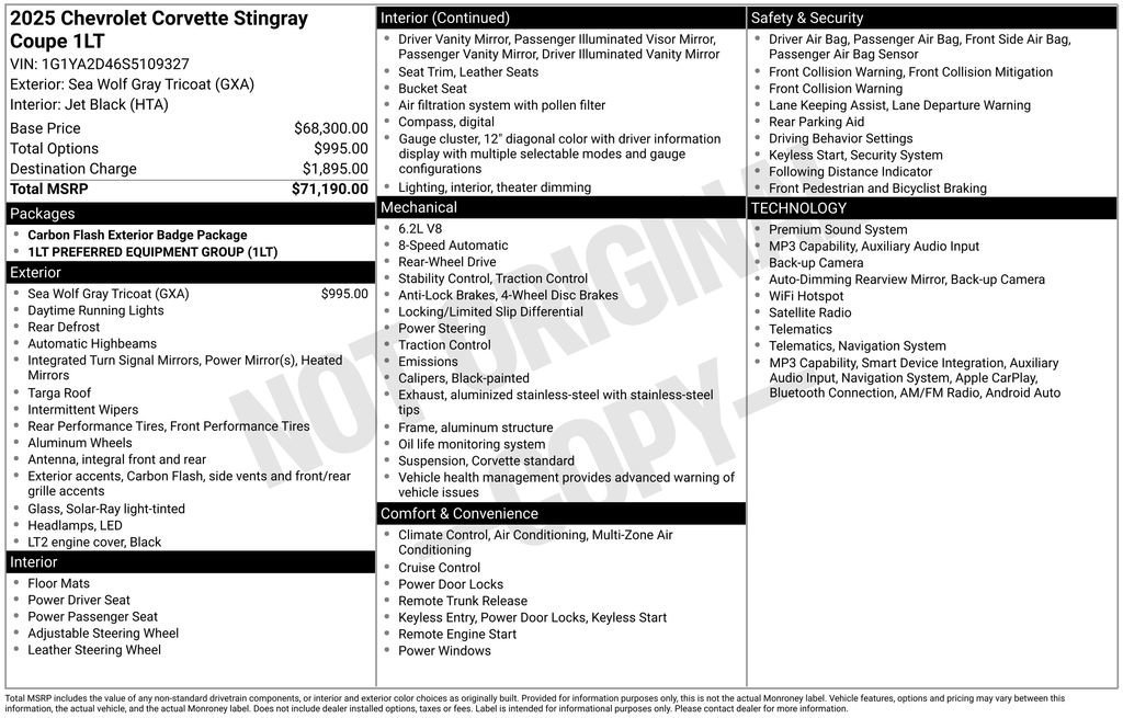 Used 2025 Chevrolet Corvette Stingray Coupe w/ 1LT RWD image 6