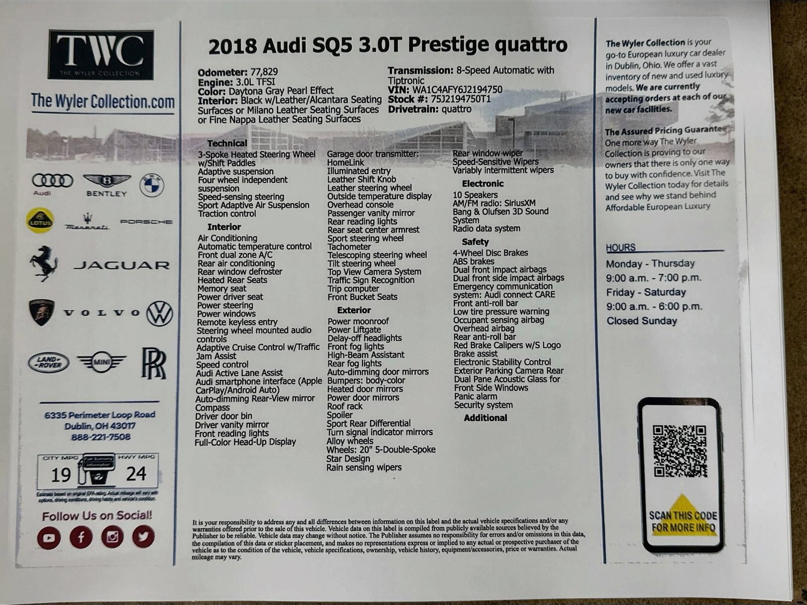 Used 2018 Audi SQ5 Prestige w/ Prestige Package AWD/4WD image 47