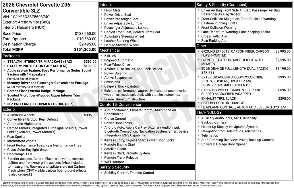 New 2026 Chevrolet Corvette Z06 w/ Stealth Interior Trim Package RWD image 4