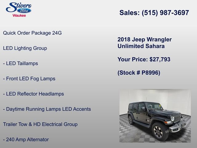 Used 2018 Jeep Wrangler Unlimited Sahara w/ Dual Top Group AWD/4WD image 8
