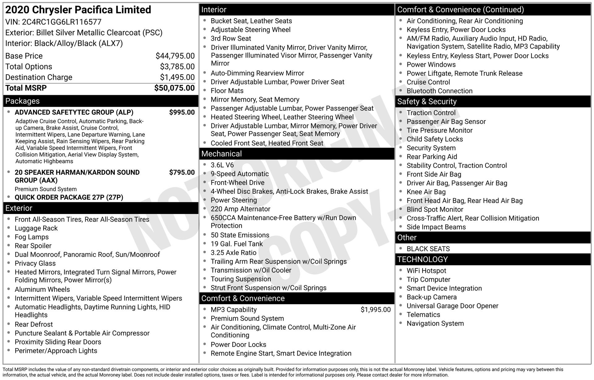 Used 2020 Chrysler Pacifica Limited w/ Advanced Safetytec Group FWD image 3