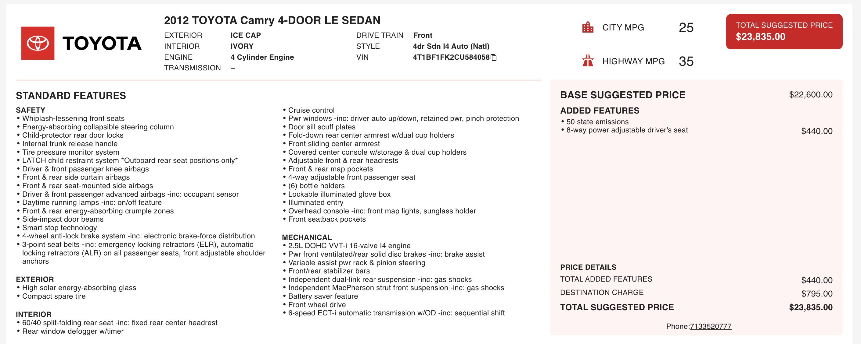 Used 2012 Toyota Camry LE image 5