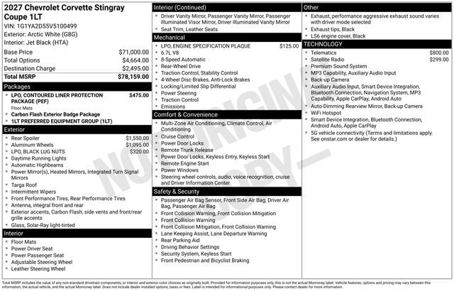 New 2027 Chevrolet Corvette Stingray Coupe RWD image 4