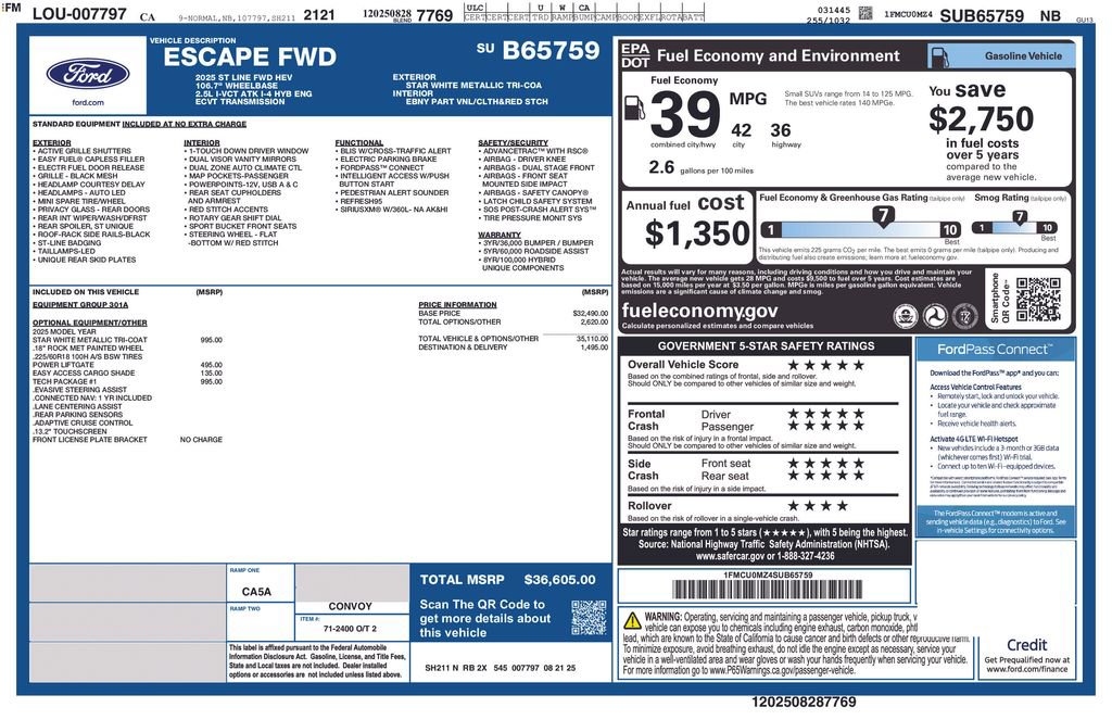 New 2025 Ford Escape ST-Line w/ Equipment Group 301A image 2