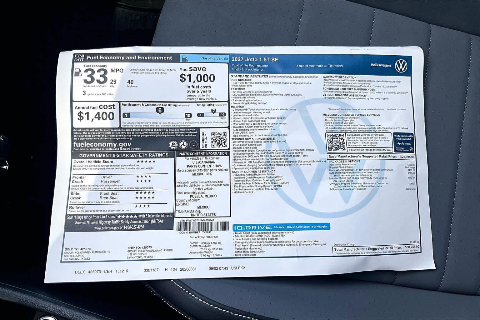 New 2027 Volkswagen Jetta SE FWD image 22