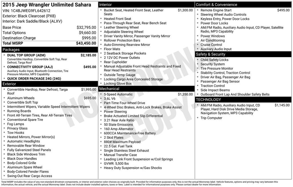 Used 2015 Jeep Wrangler Unlimited Sahara w/ Dual Top Group AWD/4WD image 3