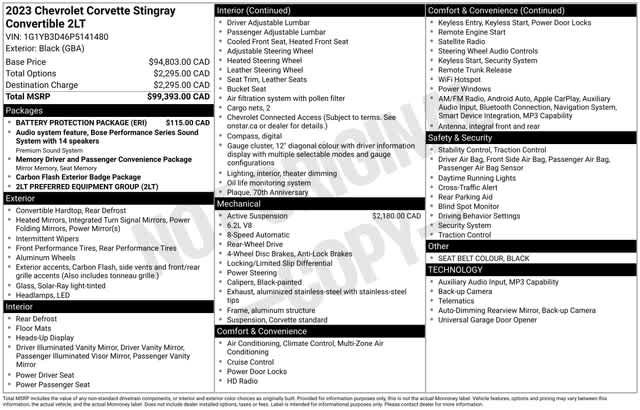 Certified 2023 Chevrolet Corvette Stingray Preferred Conv w/ Battery Protection Package RWD image 35