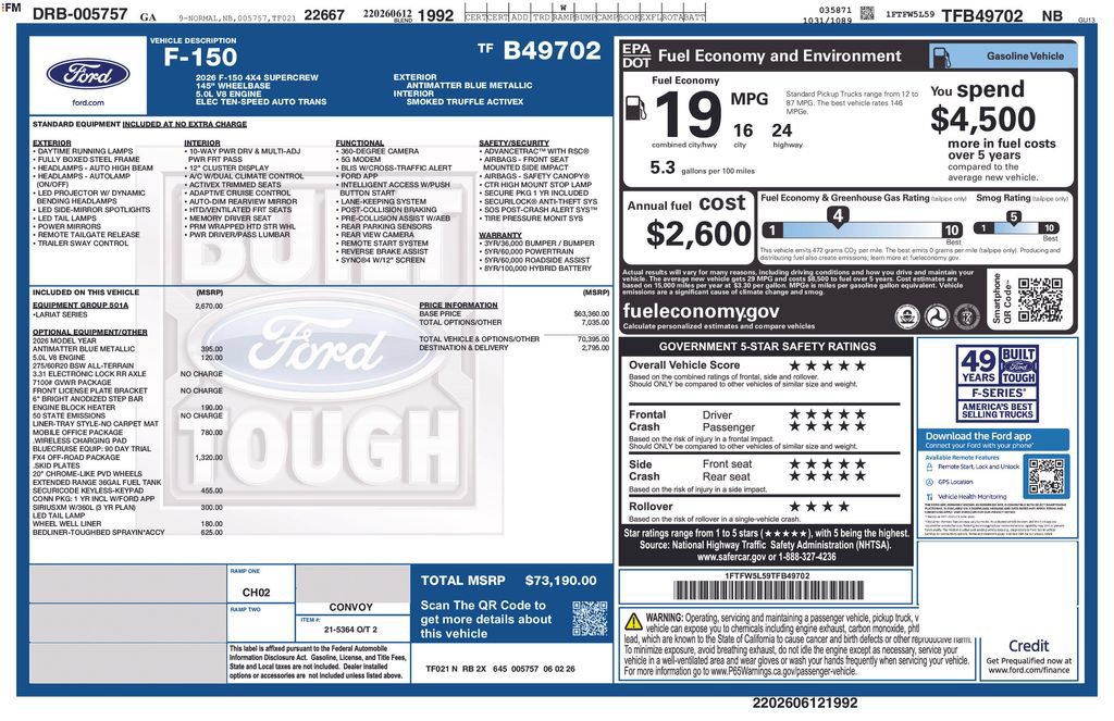 New 2026 Ford F150 Lariat w/ Equipment Group 501A Mid AWD/4WD image 11