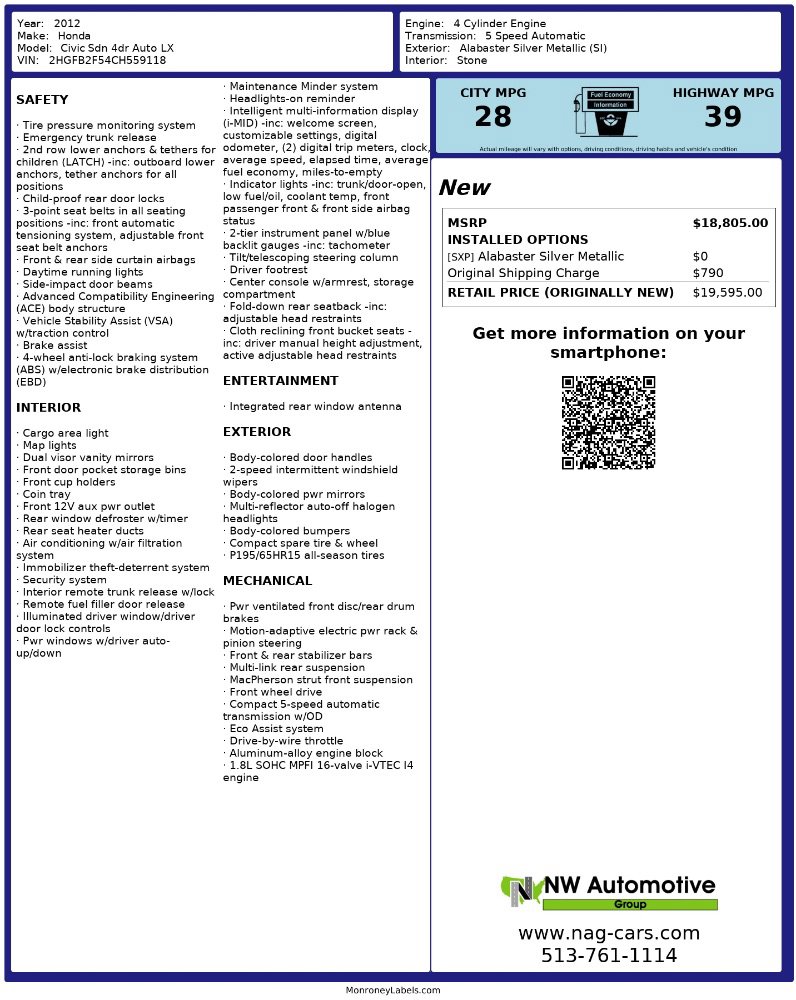 Used 2012 Honda Civic LX image 2