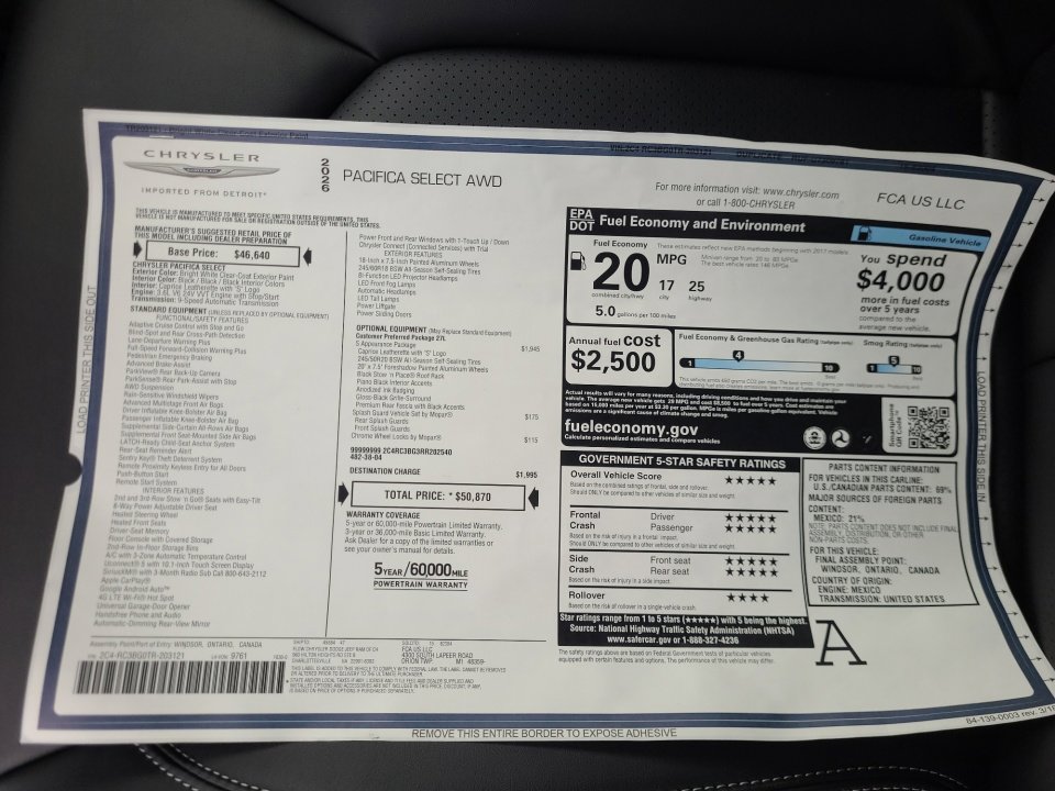 New 2026 Chrysler Pacifica Select w/ S Appearance Package image 33