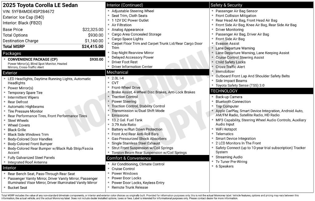 Used 2025 Toyota Corolla LE w/ Convenience Package FWD image 29