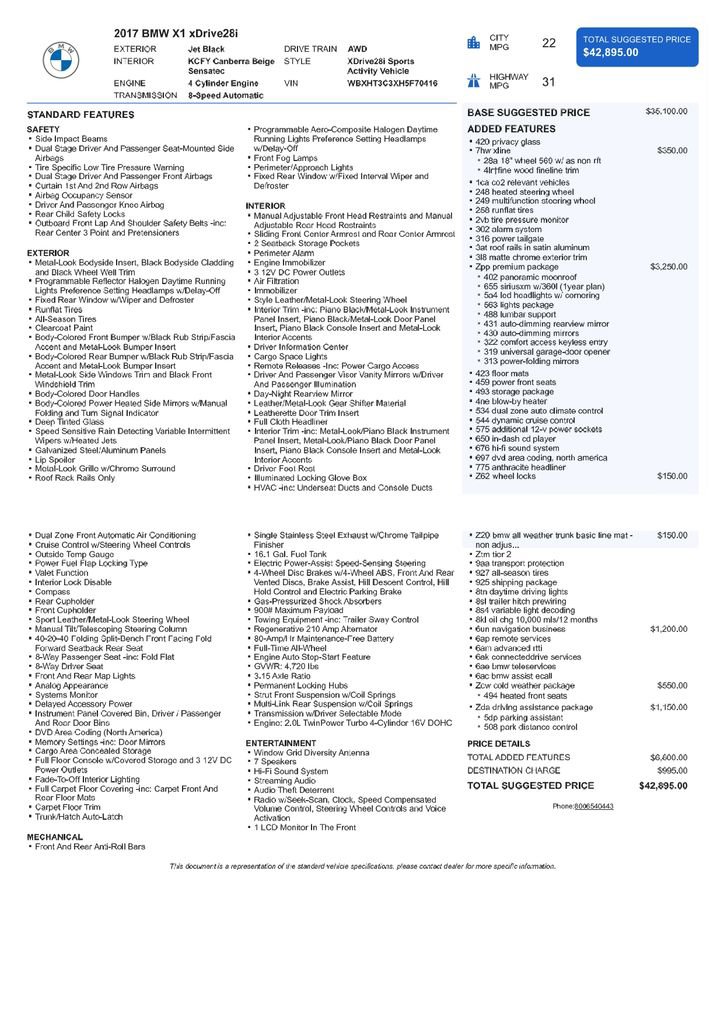 Used 2017 BMW X1 xDrive28i w/ Premium Package image 3