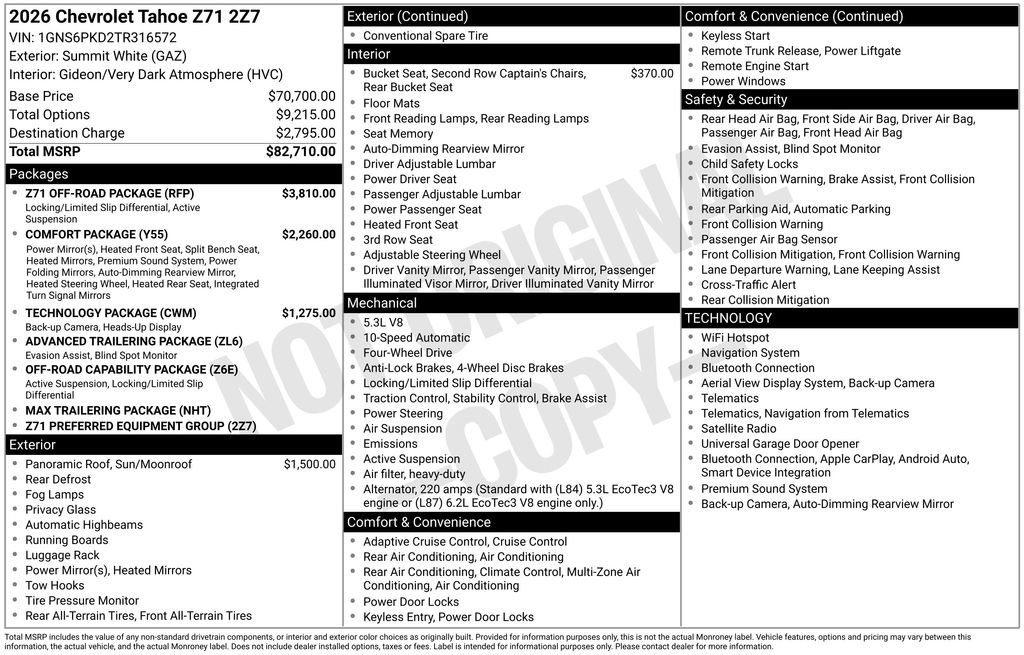 New 2026 Chevrolet Tahoe Z71 w/ Z71 Off-Road Package AWD/4WD image 32