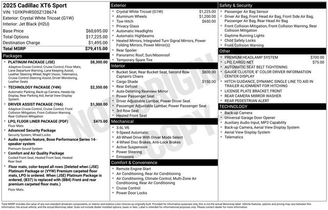 New 2025 Cadillac XT6 Sport w/ Platinum Package