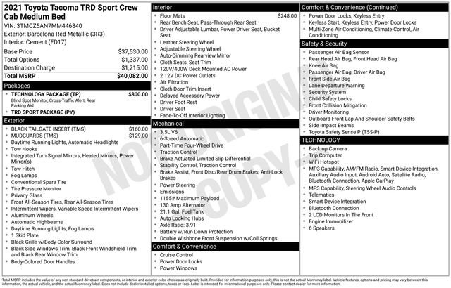 Used 2021 Toyota Tacoma TRD Sport w/ Technology Package AWD/4WD image 10