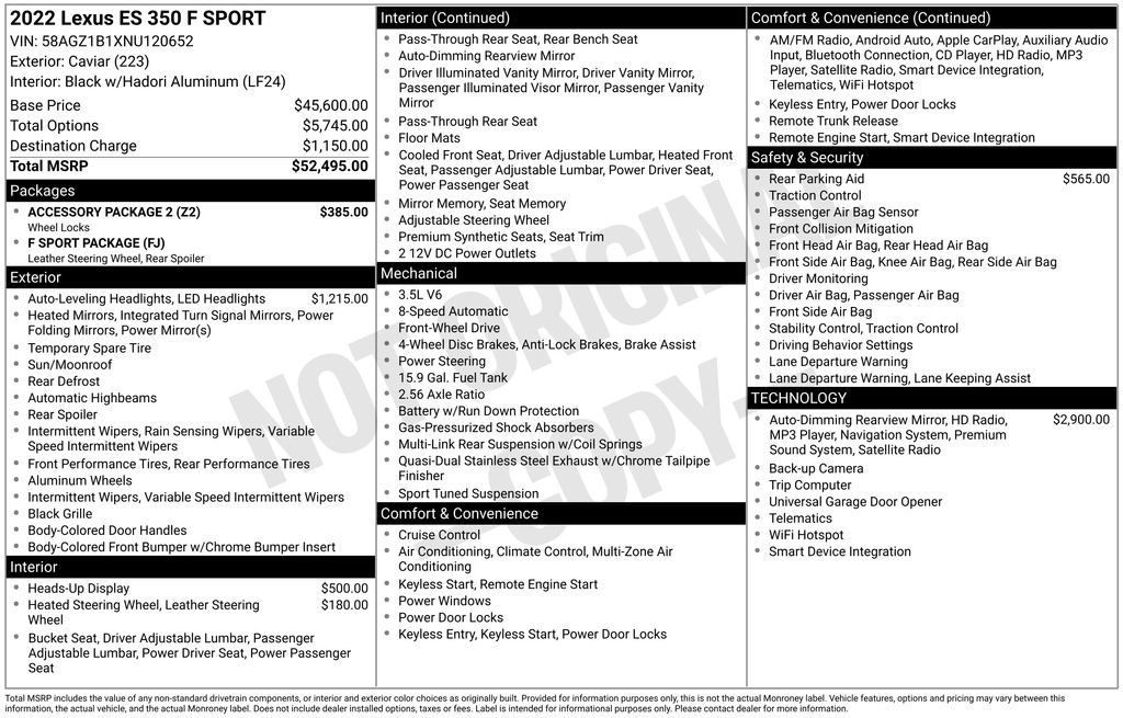 Used 2022 Lexus ES 350 F Sport w/ Accessory Package 2 image 2