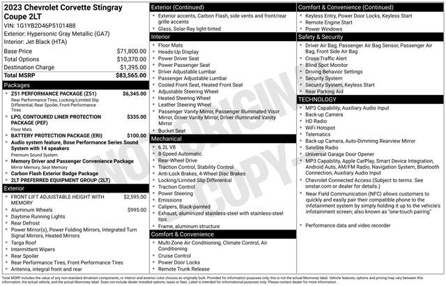 Certified 2023 Chevrolet Corvette Stingray Preferred Cpe w/ Z51 Performance Package RWD image 5